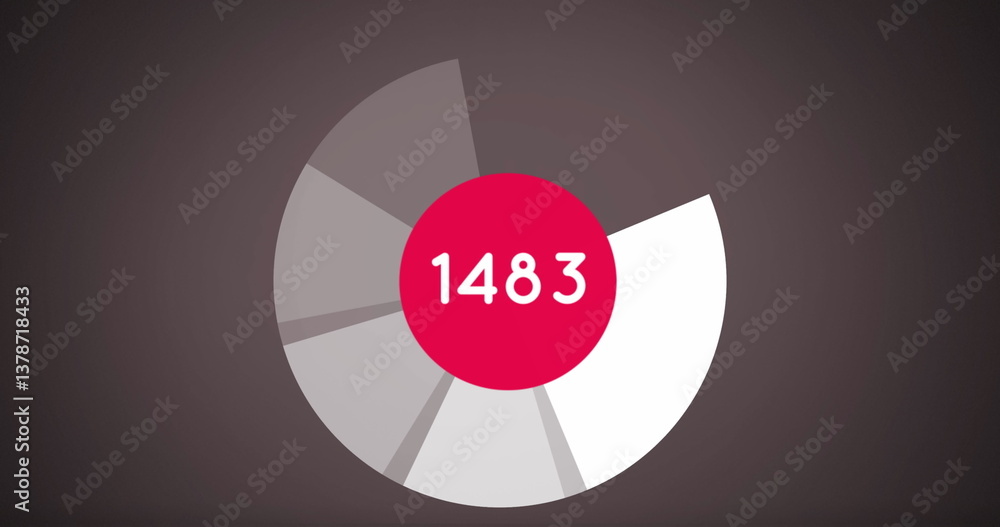 Poster abstract graphic with red and white circular chart displaying number 1483