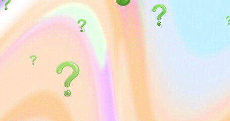 Image of green question marks over pastel background