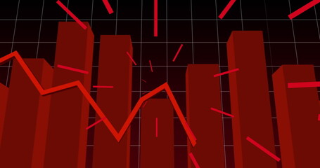 Image of red statistics with red rays pulsating over grid background