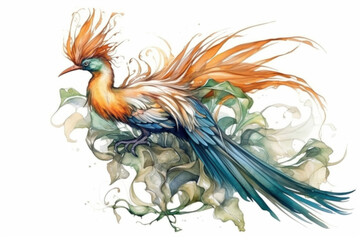 Obraz premium bird of paradise on a white background, illustration., watercolor style, Generative AI