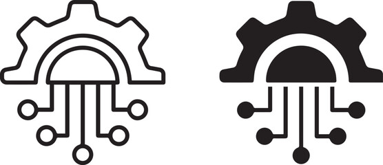 Minimalist gear icon, circuit board pattern, technology concept, symmetrical layout, digital integration, mechanical and electronic fusion, simple geometric shapes