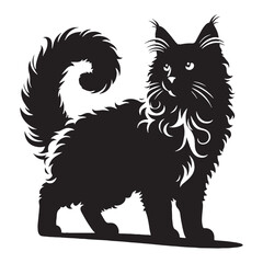 Refined LaPerm silhouette, portraying the breed’s unique curly coat - LaPerm illustration - LaPerm vector - cat silhouette

