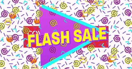 Image of flash sale text in yellow letters over brightly coloured retro pattern