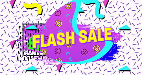 Image of flash sale text in yellow letters over brightly coloured retro pattern