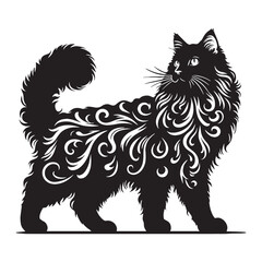 Dynamic LaPerm silhouette, exuding energy and playfulness - LaPerm illustration - LaPerm vector - cat silhouette

