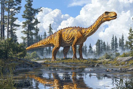 An illustrative depiction of Saltasaurus, showcasing its dinosaur features and habitat.