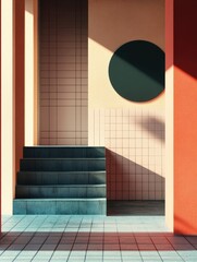 Architectural Steps Leading Up to a Modern Wall with Geometric Design