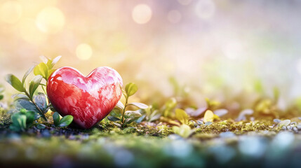 Red Heart in Nature Romantic Springtime Love Concept Image