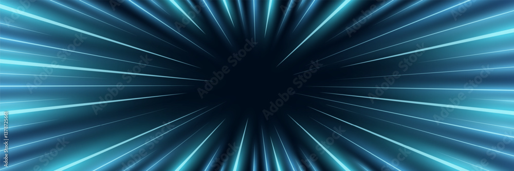 Poster glowing speed lines burst from center. dynamic radial motion effect with neon streaks creating a fut