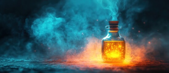 Mystical Potion: A Glowing Elixir in a Glass Bottle
