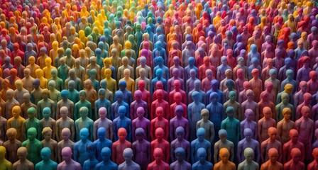 Obraz premium Colorful Crowd, Diversity and Unity, A multitude of colorful figures representing diversity and unity.