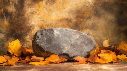 Autumn leaves and rock product display stand for seasonal promotions sale