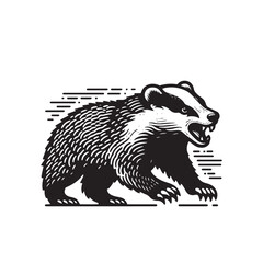 Obraz premium Simple American Badger Growling Vector Icon – Vintage Logo & Retro Illustration