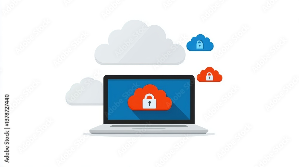 Aufkleber cloud computing technology displayed on modern laptop screen, seamless data access and storage