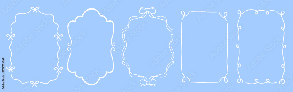Poster set of drawing wavy elegant outline frame. abstract curve whimsical border with bow tie. vertical bo