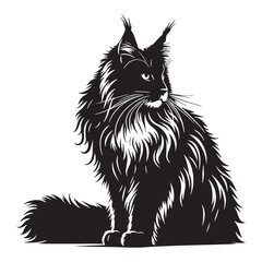 Iconic Maine Coon silhouette, the perfect feline representation - Maine Coon illustration - Maine Coon vector - cat silhouette

