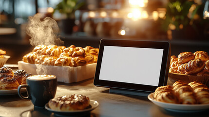 Fototapeta premium Large Assortment of Baked Goods, Cakes, Buns for Coffee with Display for Text on Dark Background