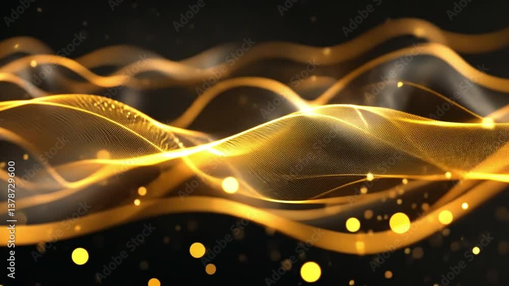 Aufkleber mesmerizing abstract background of smooth golden waves and bright light, with shimmering particles i