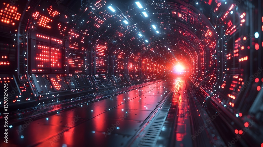 Poster futuristic glowing data center with advanced cybersecurity systems