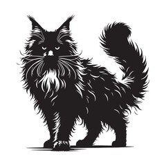 Agile Maine Coon silhouette, highlighting its athletic nature - Maine Coon illustration - Maine Coon vector - cat silhouette

