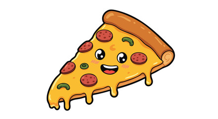 Playful Pizza Mascot with Stretchy Cheese – Kawaii Slice Vector Art, Cartoon Food Character for Commercial Use