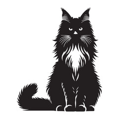 Refined Maine Coon silhouette, showcasing its luxurious fur - Maine Coon illustration - Maine Coon vector - cat silhouette

