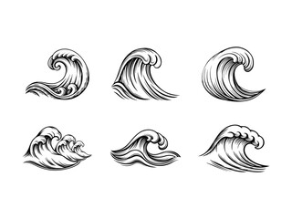 Obraz premium Wave silhouettes in various styles silhouette isolated on white background
