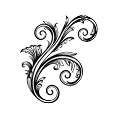 Whimsical floral flourish silhouette isolated on white background