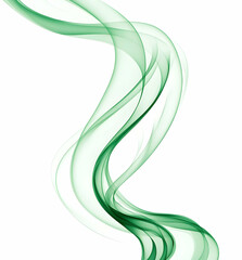 Vector illustration of wavy green smoke lines on a white background, in a simple, vector style design