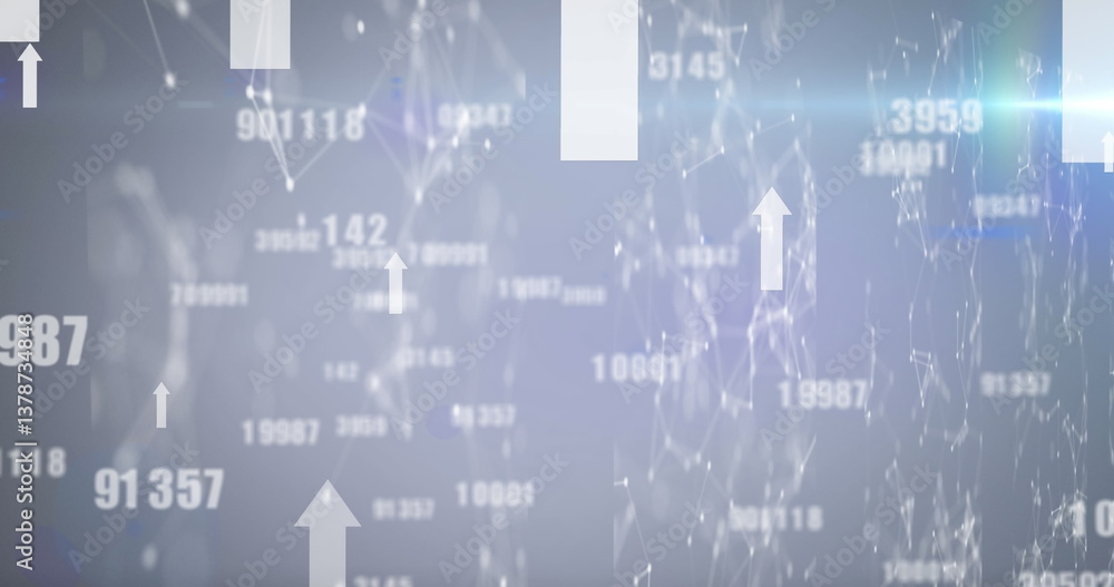 Poster image of arrows, network of connections and data processing on interface