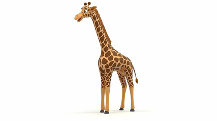 Obraz premium Isometric Giraffe with Brown Spots Standing Tall on White Background Digital Rendering