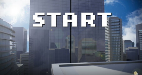 Image of start text over digital cityscape