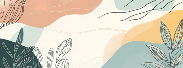 Abstract Art Print Pastel Colors Botanical Line Art Minimalist  Wall Decor Modern Home Decor
