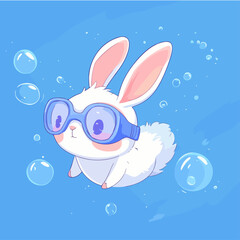 Diving rabbit, vector illustration.