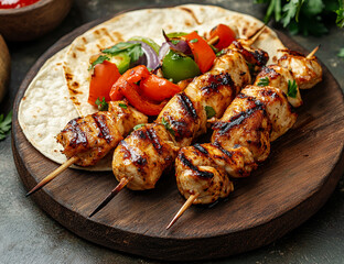 Smoky Grilled Chicken Kebab with Roasted Tomatoes, Onions, and Bell Peppers � A Classic Middle Eastern Dish