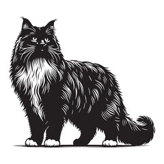Timeless Norwegian Forest Cat silhouette, capturing its wild heritage - Norwegian Forest Cat illustration - Norwegian Forest Cat vector - cat silhouette

