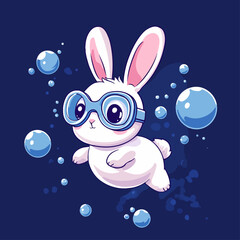 Diving rabbit, vector illustration.