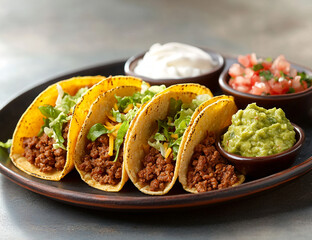 A Platter of Classic Mexican Tacos Filled with Savory Beef, Crunchy Lettuce, and Gooey Melted Cheese