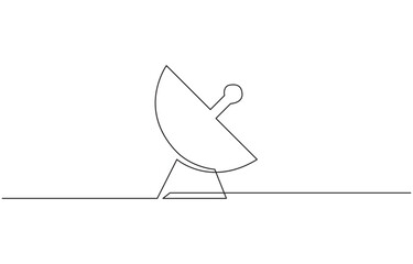 Continuous line drawing of satellite dish, object one line single line art, Technology device symbol design concept. Decorative elements drawn on a white background.