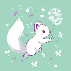 Squirrel and Dandelion, vector illustration.
