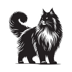 Balanced Norwegian Forest Cat silhouette, standing in perfect harmony - Norwegian Forest Cat illustration - Norwegian Forest Cat vector - cat silhouette

