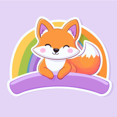 Fox lying on rainbow, vector illustration.