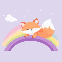 Fox lying on rainbow, vector illustration.
