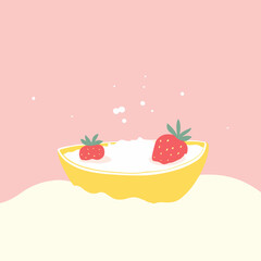 Strawberries on the boat, vector illustration.