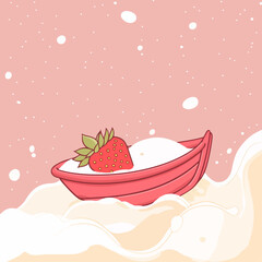 Strawberries on the boat, vector illustration.