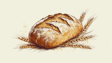 Hand-Drawn Bread with Wheat Accents
