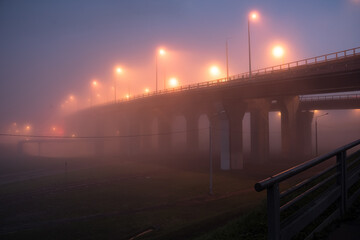 The Great Bridge at a foggy time. Night