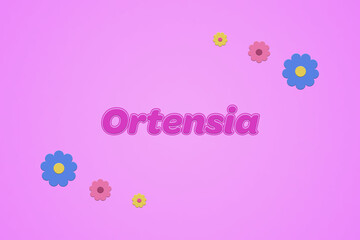 Ortensia female girl name illustration in pink with blossoms, flowers