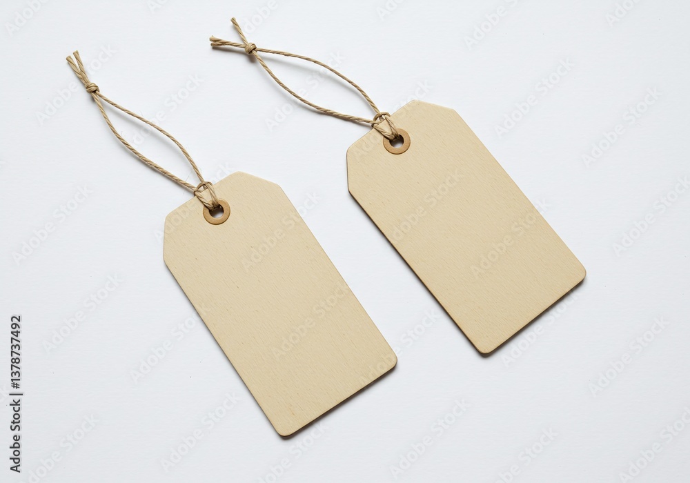 Poster two blank tags with string, ready for text and design