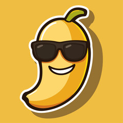 Mango wearing sunglasses, vector illustration.